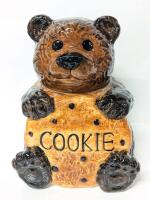 Vintage CKRO Porcelain Teddy Bear Cookie Jar, 10" Tall, Shallow Flake Chipping On Inner Rim