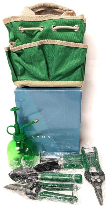 Vintage New Avon Mini Garden And Plant Care Gift Set, Canvas Tote 3.5" &times; 4" &times; 6.85"