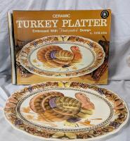 As New Himark Ceramic Turkey Platter Embossed with Hand Painted Design. 19" by 14.5"