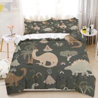 New Double Bed Size (203cm &times; 228cm) Dino Print Earth Tone Duvet Cover & 2&times; Standard Pillow Cases