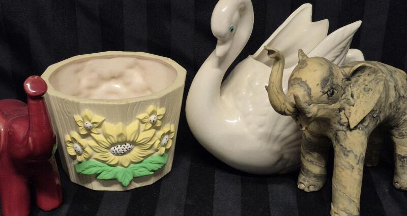 Home Decor - Planters 7.5" Tallest & Elephant Figures 7" Tall