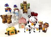 Vintage Salt & Pepper Shakers + Fat Cow Creamer & S/P Shaker Set, Up To 4.5" Tall, Chips Present, Not All Include Stoppers