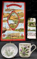 Vintage Scotland & Scotch Thistle: 2&times; Souvenir Kitchen Towels Up To 18" &times; 30", Scotch Thistle Coffee Mug & Signed Buchan Scotland Stoneware Dish 4.4" Diameter, No Chips or Cracks