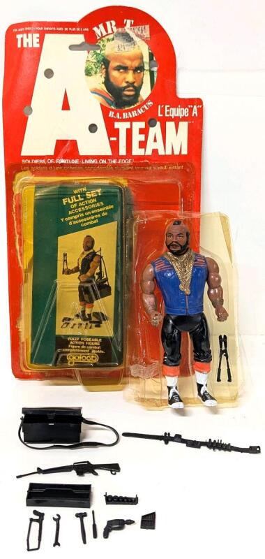 Vintage 1983 THE A-TEAM Mr T as "B.A. Baracus", 6.75" Tall Action Figure With Nearly Full Set of Action Accessories (Missing 1 Small Tool) & Original Packaging