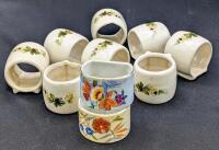 2 Gorgeous Vintage NORITAKE Napkin Rings & 8 Signed "Gayle" Footed Napkin Rings With Holly, Up to 2" Tall, Some Rough Spots Can Be Felt Along Rim of Holly Holders