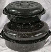 2 Enamel Roasting Pans with Lids