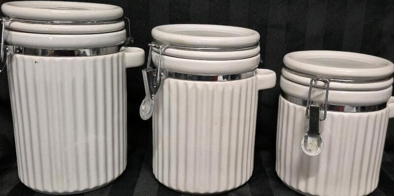3 Ceramic Canisters 6 to 8" Tall