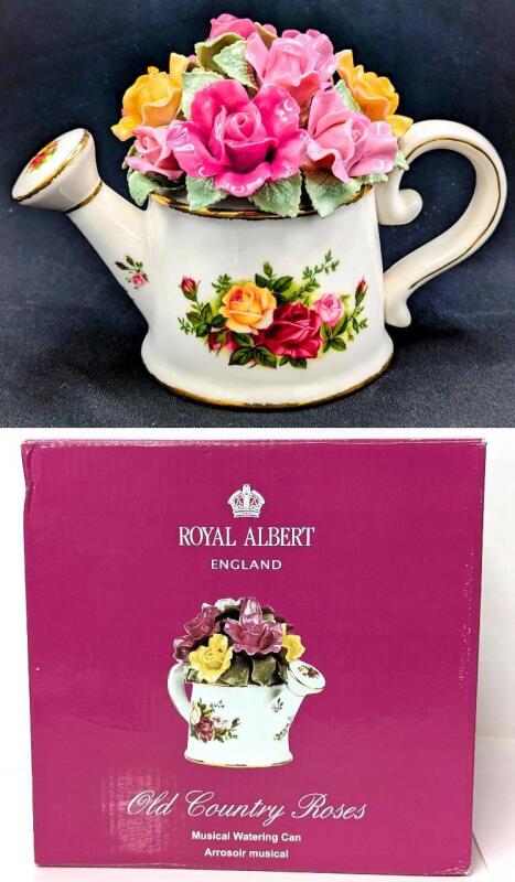 [RARE!] New in Box ROYAL ALBERT Old Country Roses Musical Watering Can "Clare De Luna", Approx 5.5"