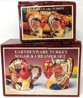 New in Box Earthenware Turkey Salt+ Pepper Set & Sugar & Creamer Set, Approx Up To 5" Tall