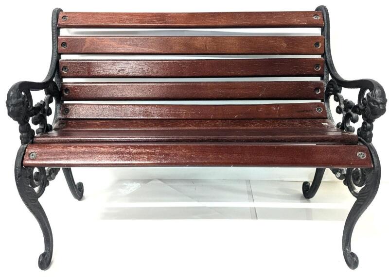 Vintage Toy/Cat-Sized Wood & Cast Metal Park Bench 12" Tall
