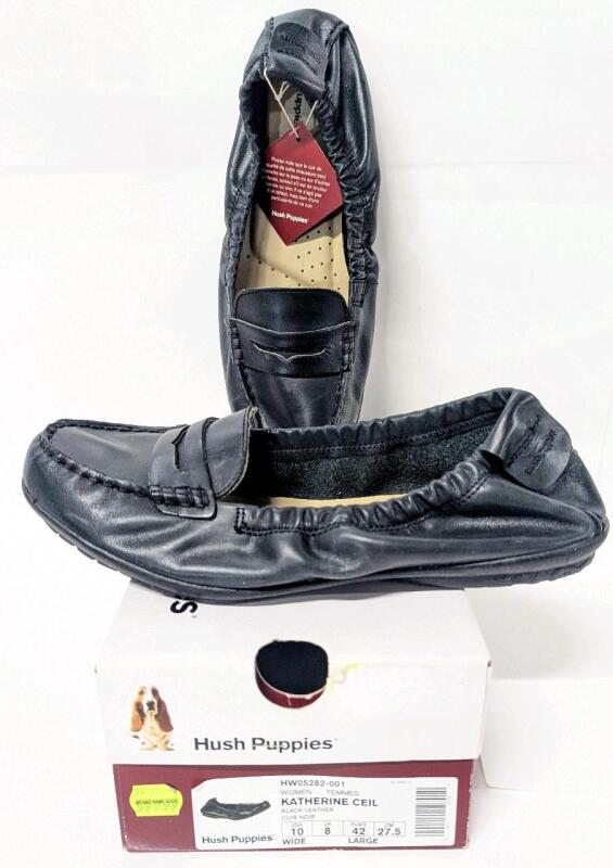 New Size 10 Women's HUSH PUPPIES Katherine Ceil Black Leather Slip-On Driving Shoes