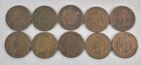 1896 - 1904 USA Indian Head Pennies . 1896 , 1897 , 1898 , 1900 , 1902 &times;2 , 1903 &times;3 & 1904 . Ten (10) Coins
