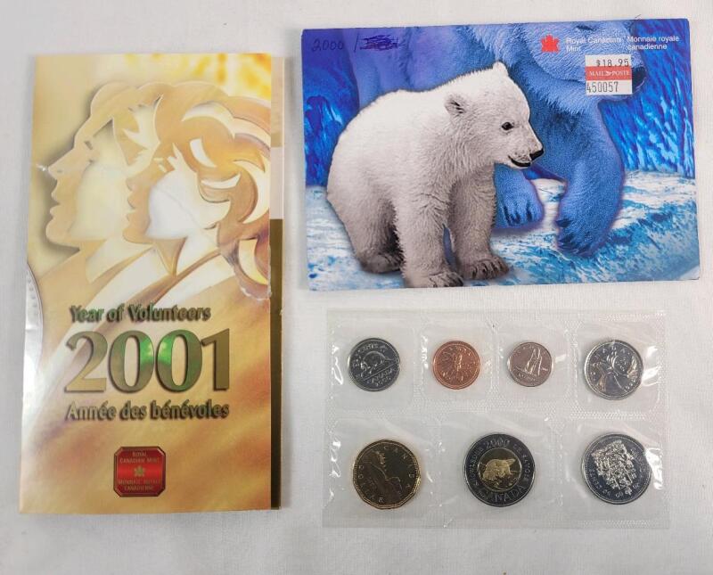 2001 Canadian Silver " Year of the Volunteers " Dime , Uncirculated & 2000 Canadian Coin Set , Uncirculated
