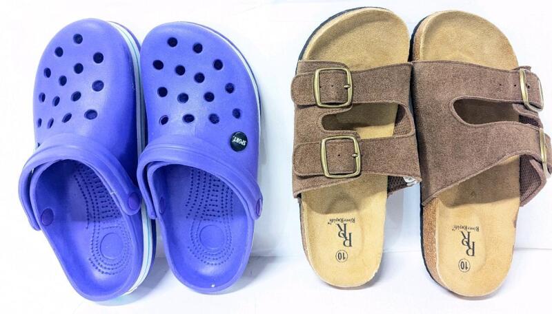 2 As-New Pairs Size 10 Women's Foam Clogs & River Rapids Leather Sandals