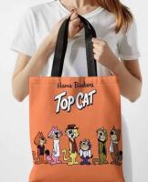 Top Cat Tote Bag with Hanna-Barbera Logo & Iconic Characters (Choo-Choo, Tuxedo, Mitzi) - Durable Foldable Shopping Bag for Women - Cute Gift for Fans, Grocery, Everyday Use stock photos added<br/>