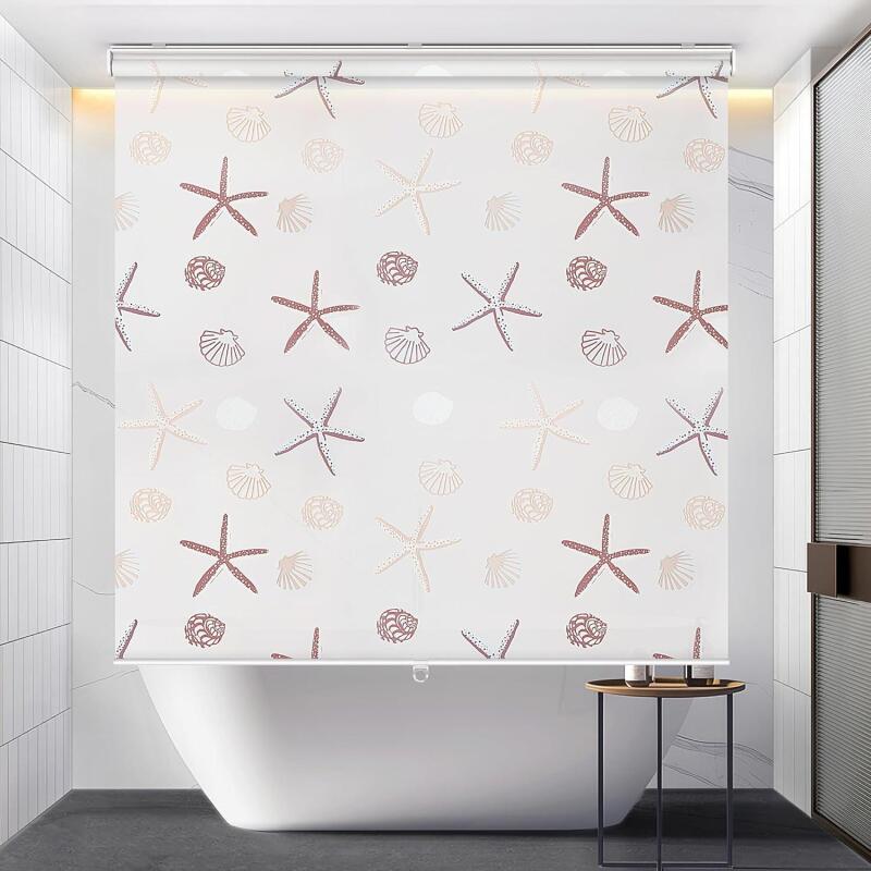 New LazBlinds Shower Curtain for Bathroom, Premium PEVA Waterproof Fabric Cordless Shower Roller Blind Roll Up Curtain for Bathtub (56" W x 95" L, Starfish)