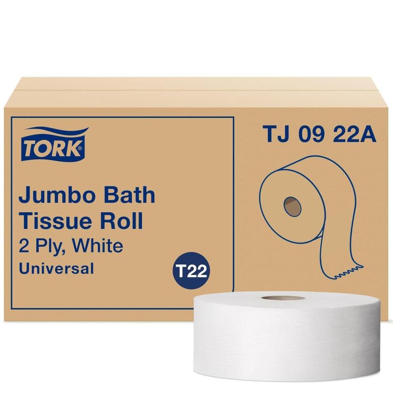 New Tork Jumbo Toilet Paper Roll White T22, Universal, 2-ply, 12 x 1000', TJ0922A