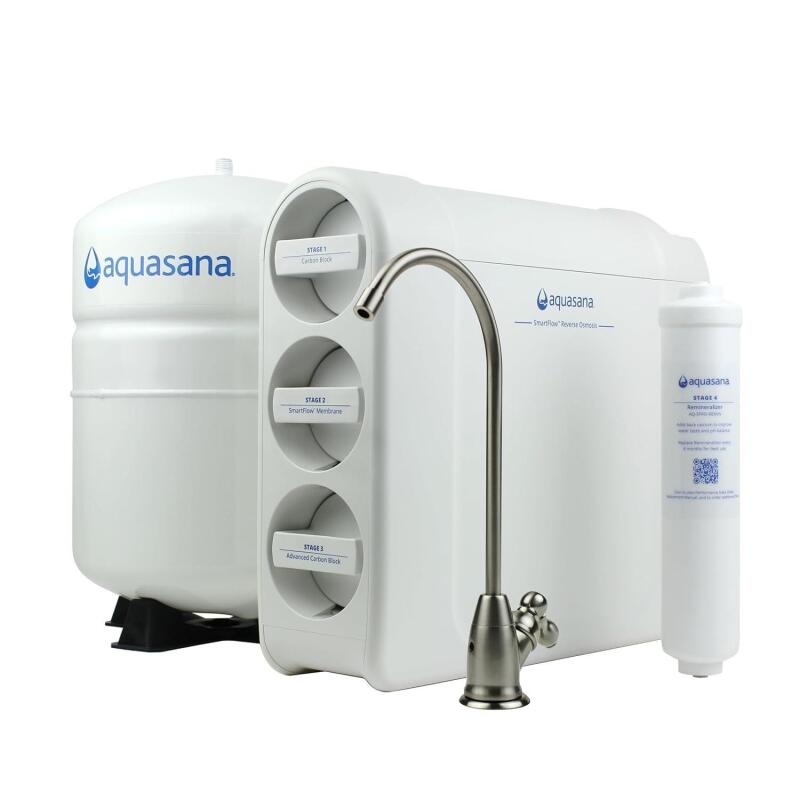 New Retail $319 Aquasana SmartFlow Reverse Osmosis Water Filter System - High-Efficiency Under Sink RO Removes up to 99.99% of Fluoride, Arsenic, Chlorine, and Lead - Brushed Nickel Faucet