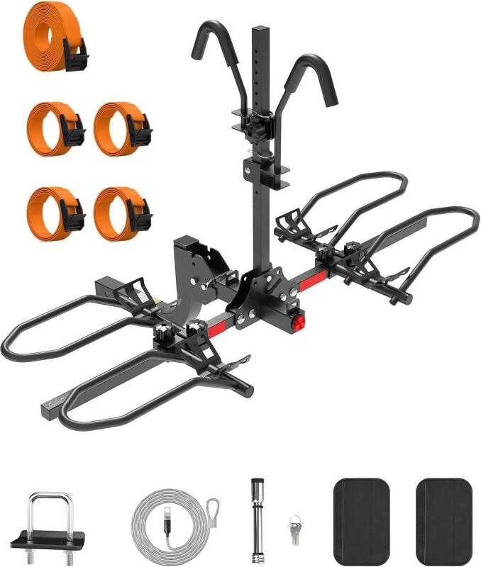 New PAULINN Ebike Rack for Tow Hitch, Heavy Duty 2 Bike Folding Bicycle Car SUV Racks for E Bike,Fat Tire and Standard, 2" Hitch Receiver, 200 LBS
