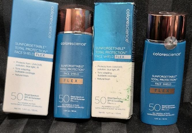 [SEE DESC] 2 Colorscience Flex Tinted Facial Sunscreen Products: SPF 50 Tan Skin Tones EXP 06/2026 & SPF 50 Fair Skin Tones 55mL *EXP 10/2025*