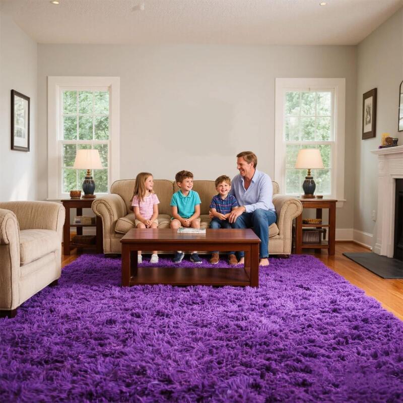 New Retail $218 Purple Area Rugs for Girls Bedroom Living Room, 9x12 Fluffy Fuzzy Shaggy Carpet for Kids Playroom Nursery, Thick Soft Plush Mat for Kids Baby Boys Teen Dorm Home Decor Aesthetic