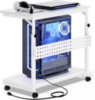 New Retail $213 Besiost Computer Tower Stand with Power Strips, 4 Levels Manual Height Adjustable PC Tower Stand for Under Desk, Mobile Rolling CPU Holder, Computer Cart with Wheels, 24", Carbon Fiber Black