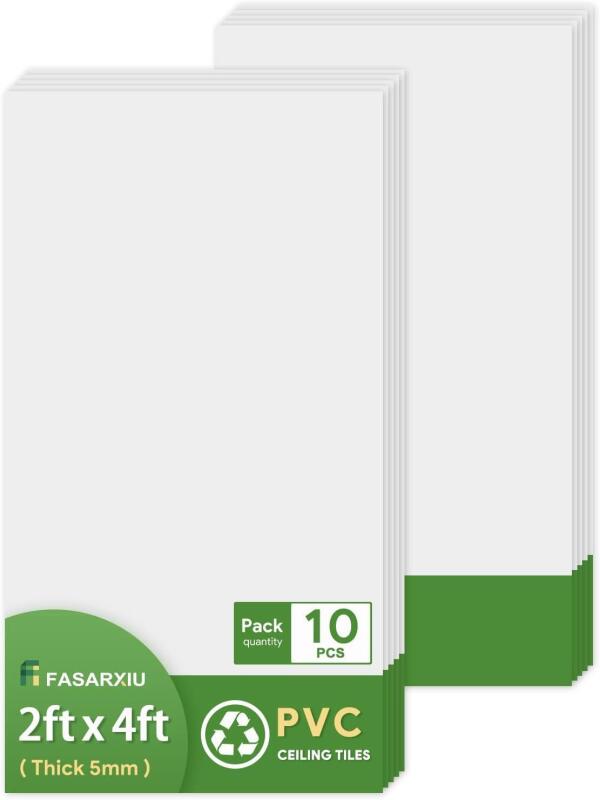 New Fasarxiu 24"x48" Smooth Drop Ceiling Tiles Waterproof High-Grade PVC Ceiling Tiles Slight scuff corner of 1. 2x4 Fire-Rated - Easy Drop-in Installation - Case of 10 (80 sq. ft.)