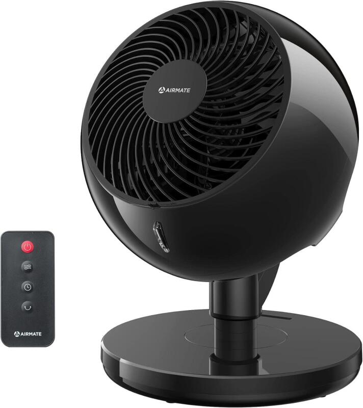 New AIRMATE 12" Large Air Circulator Fan with Remote, Quiet DC Motor, 10 Speeds, 120&Acirc;&deg; Horizontal & 90&Acirc;&deg; Vertical Oscillating, Timer, High Velocity Floor Fan for Bedroom, Home, Office, Dorm, InkBlack