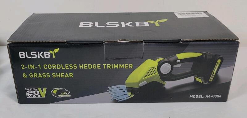 New - Blskb 2-in-1 Cordless Hedge Trimmer w/Two (2) 20v Batteries & Fast Charger 2 in 1 Grass Trimmer & Bush Trimmer Battery Powered . Retail $80