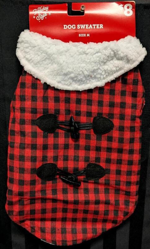 New Dog Size Med (Back Length 14") Winter Plaid Dog Sweater