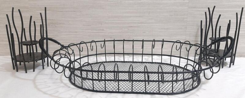 As New Metal Wire Basket & 2 Metal Candle Holders