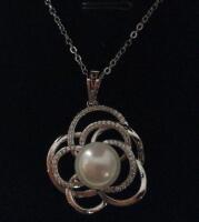 New Platinum Plated 11.0mm Synthetic Pearl Necklace - Adjustable Chain 16" - 18" Long