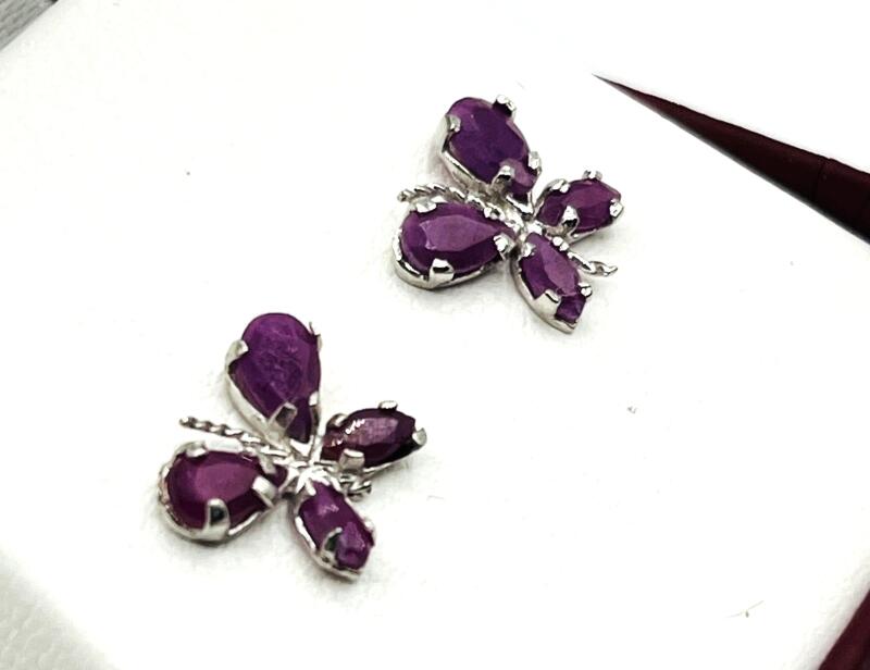 Sterling Silver Natural Enhanced Ruby Earring, Retail $150.00.