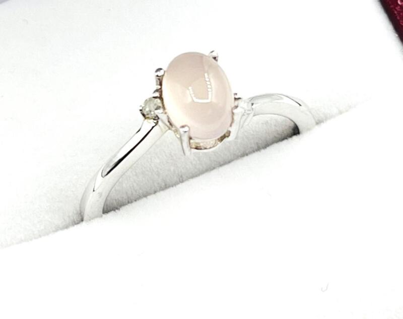 Sterling Silver Natural Rose Quartz (0.85ct) with Natural Diamond (0.01ct) Ring, Size 9.25, comes with APPRAISAL $300.00.