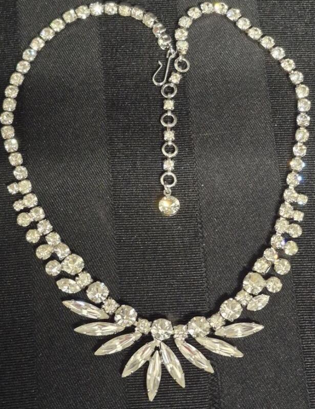 STUNNING Vintage SHERMAN Necklace With Clear Rhinestones 17" Long