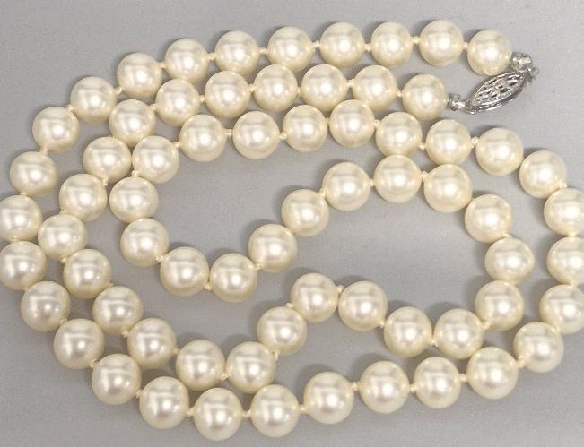 Vintage Necklace With Clasp Stamped Sterling - Presumed Pearls, 23" Long