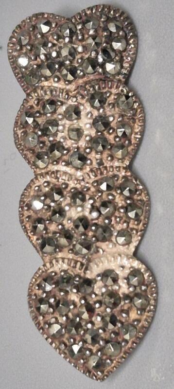 Vintage Heart Brooch With Presumed Rhinestones, 1.5" Long, Non-Magnetic