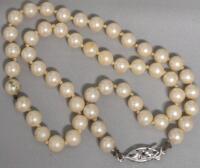 Vintage Necklace with Clasp Stamped G. Silver With Presumed Pearls, 15" Long