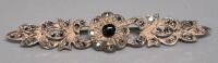 Vintage Brooch Stamped 925 With Presumed Onyx Stone & Rhinestones, 2.5" Long