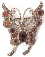 Vintage Butterfly Brooch With Presumed Carnelian Stones, 1.5" Long, Non-Magnetic, Missing Stones in Eyes