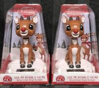 2 New Retro Rudolph Solar Bobble-Heads