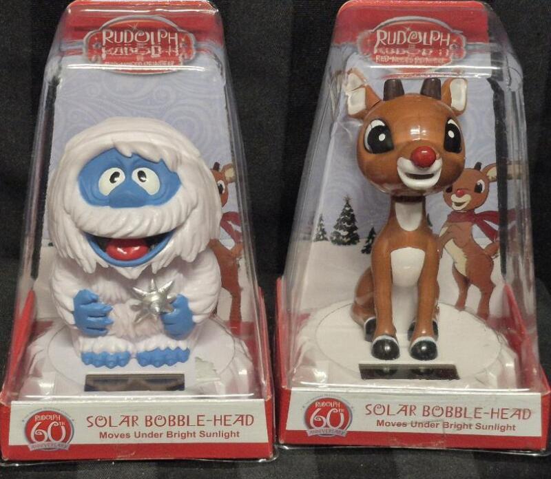 2 New Retro Rudolph Solar Bobble-Heads