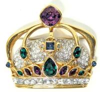 Large Vintage Signed SWAROVSKI Crystal Encrusted Crown Brooch, 2" &times; 1.75" Long