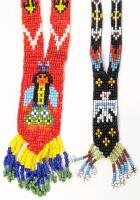 2 Vintage Native Beaded Loop Necklaces, Woman & Thunderbird, 26" Long Each