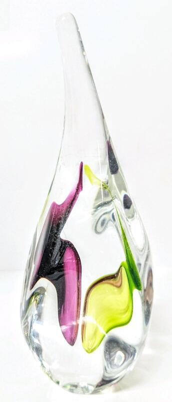 Gorgeous Vibrant Signed Art Glass Paperweight, 8" Tall, No Chips or Cracks