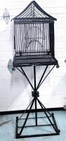 Vintage Wrought Iron Bird Cage With Stand, 55" Tall