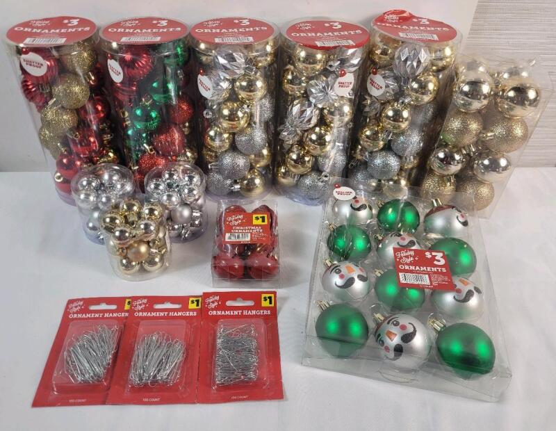 New - Holiday Style Christmas Tree Shatter Proof Ornaments & Ornament Hangers .
