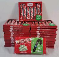 New - 23-Packs Sweet Smiles Candy Cane Spoons - 6 per pack (no exp.) & 1 Box Smarties Mini Candy Canes (exp. 05/2026)