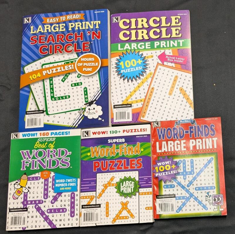 5 New Paperback Word-Find Puzzle Books