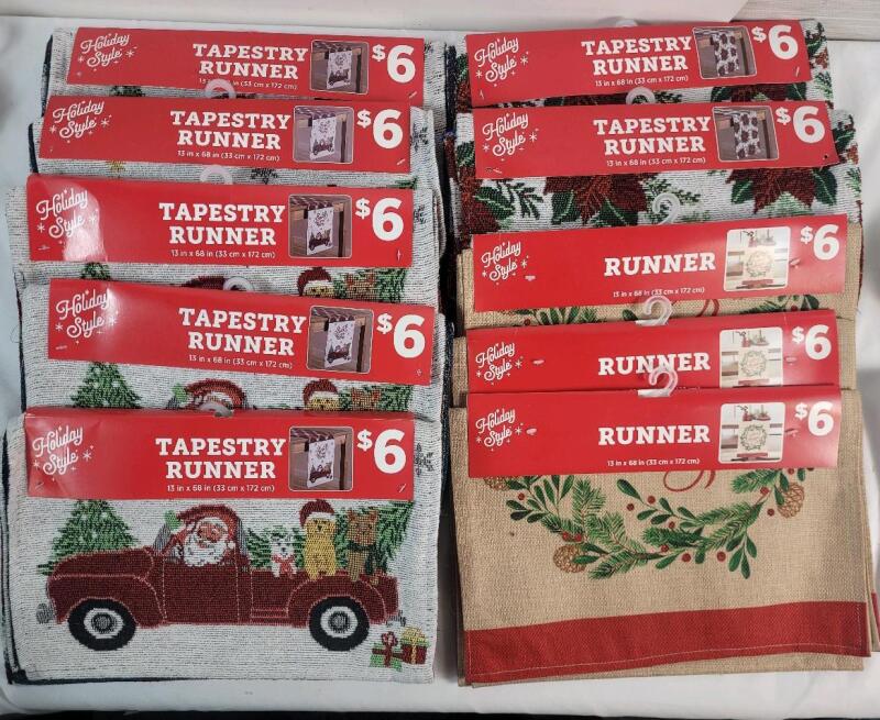 10 New Holiday Style Tapestry Table Runners , Three (3) Different Designs . All Runners measure 13"&times;68"